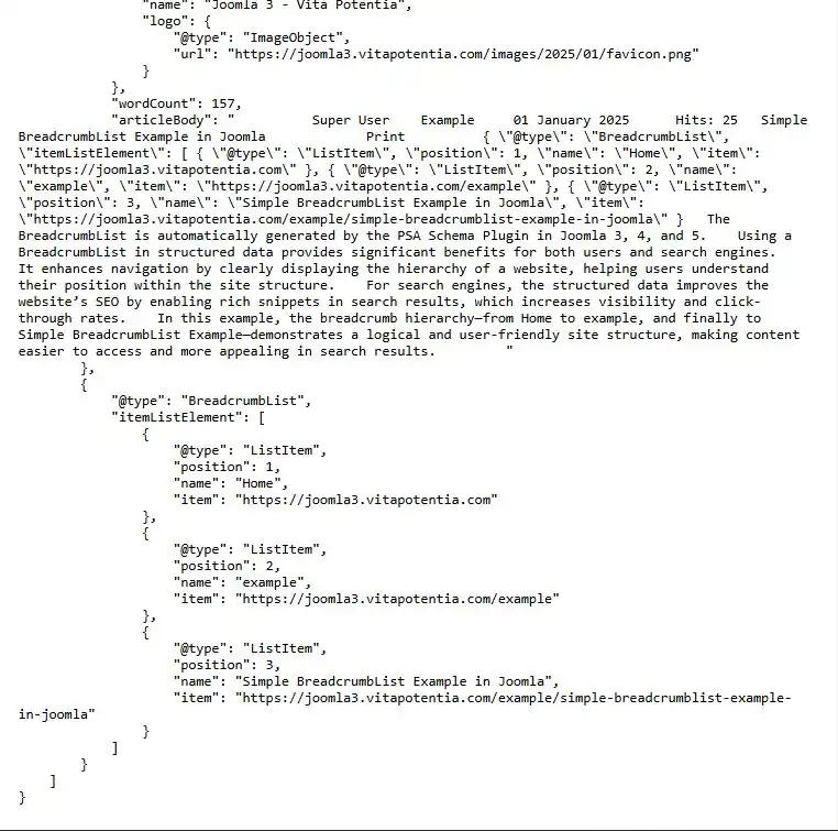 Structured data BreadcrumbList joomla
